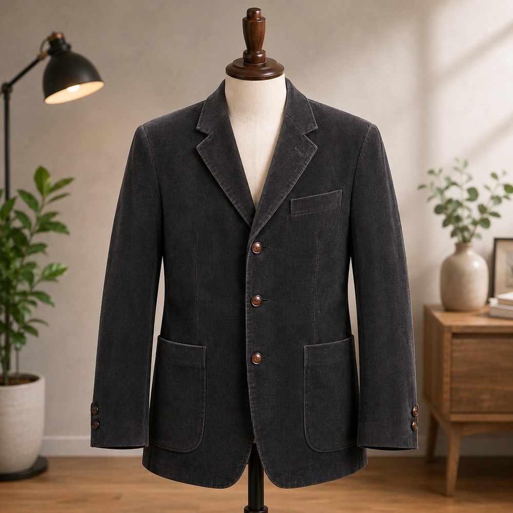Textured Corduroy Blazer Mens XL Gray Waffle Weave Sport Coat